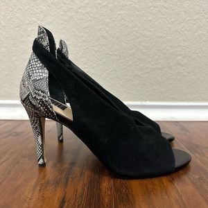 NWOB WHITE HOUSE BLACK MARKET Grace Suede Snake Embossed Open Toe Pumps